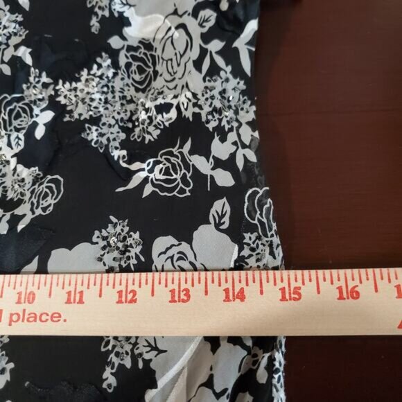 Vtg Alex Evenings Floral Rose Silk Blend Sheer Ruffle Beaded Sequin Dress 12P - Picture 13 of 15